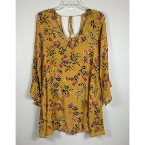 Womens Umgee Boho Floral‎ Dress Mustard Pink S